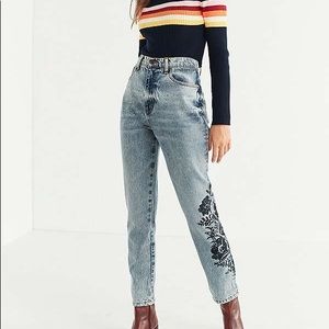 Embroidered high waisted mom jeans